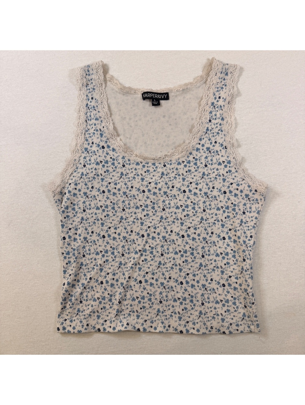 Harper Ivy Lace Trim Floral Tank Top Womens Size Large L Y2K